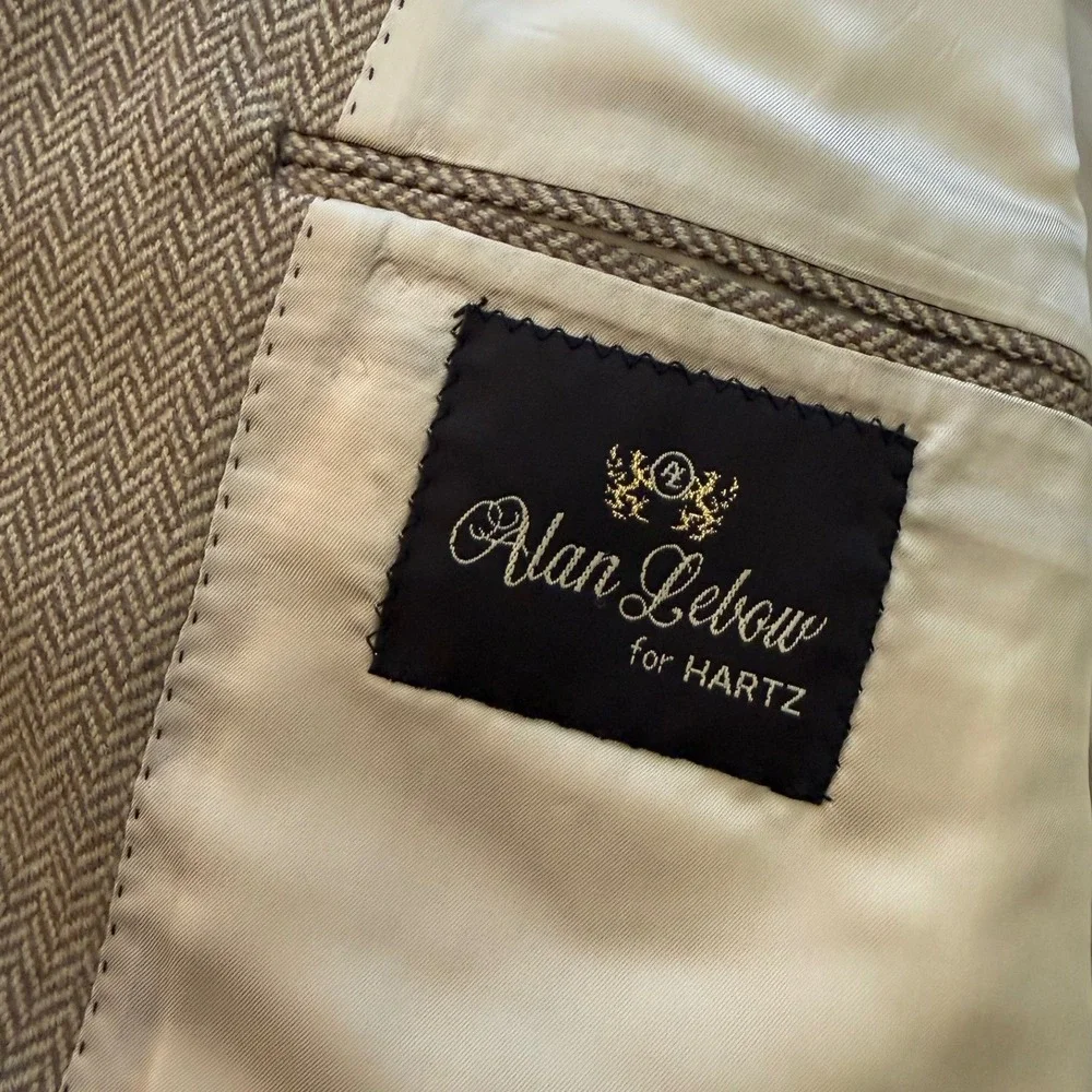 Alan Lebow Herringbone Sport‎ Coat Mens 44R Tan Wool Cashmere Blazer Jacket